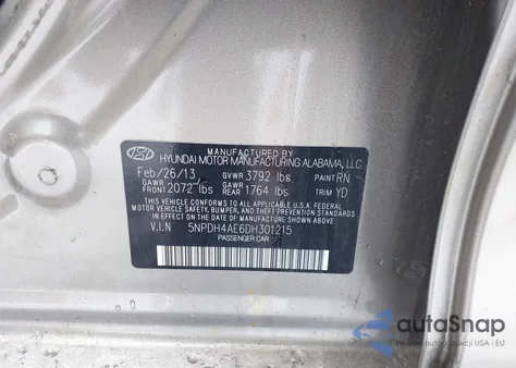 2013 Hyundai Elantra Gls z USA, uszkodzony, nr VIN 5NPDH4AE6DH301215